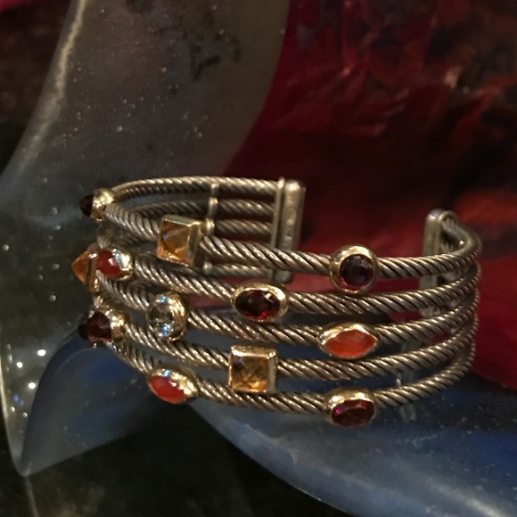 David Yurman Carnelian 5 Row Confetti Gem Cuff 18k - Picture 4 of 7